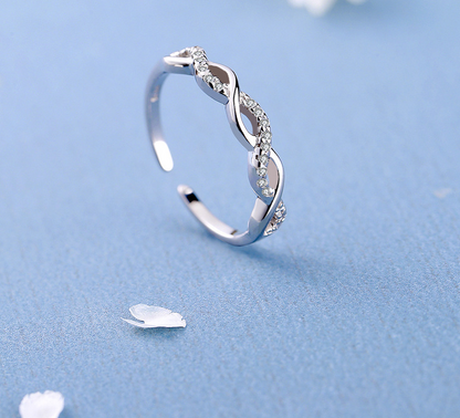 S925 Sterling Silver Micro-Pave Flash Diamond Twisted Rope Ring for Women, Ins-Inspired Korean Style, Unique Design, Hollow Twisted Open Ring