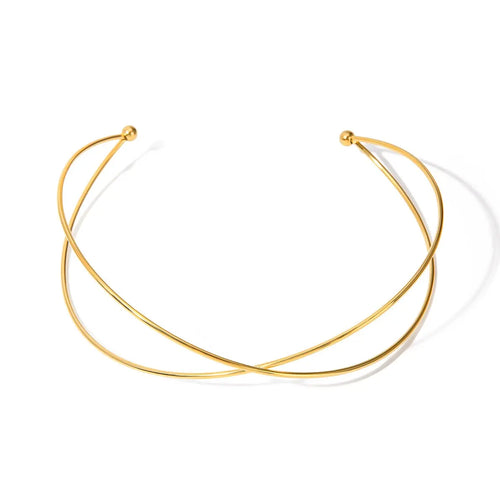 Jewelryposter Stainless Steel Minimalist Golden Line Cross Open Light Collar Necklace Stylish Tarnish Free Metal Jewelry Women